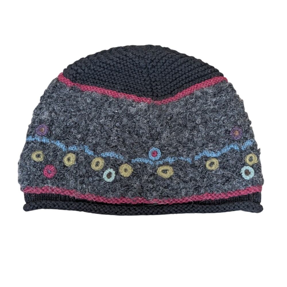 Little Journeys Chicago Alpaca Blend Handmade in Peru Knit Floral Beanie